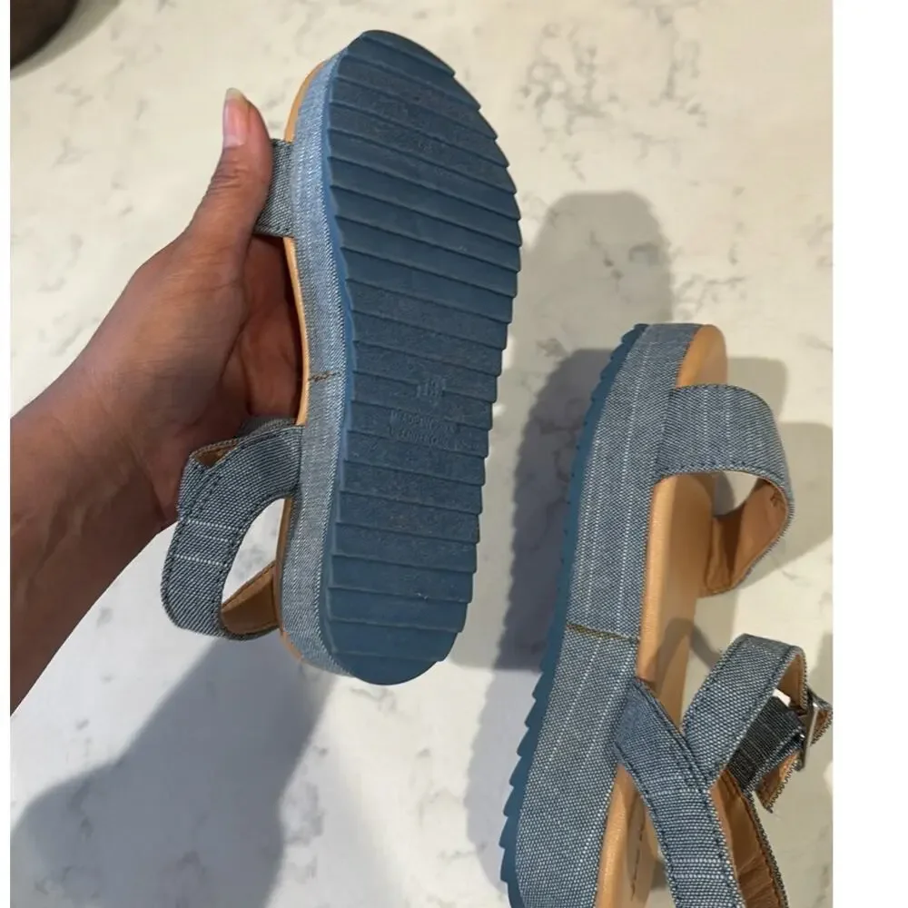 Old Navy Sandals Girls Size 13 Blue Chambray Denim Platform summer coastal